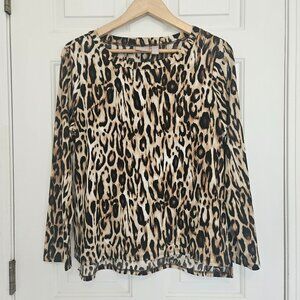 Chico's Women's Size 1 (Medium) Leopard Print Long Sleeve Tunic Top Brown & Tan
